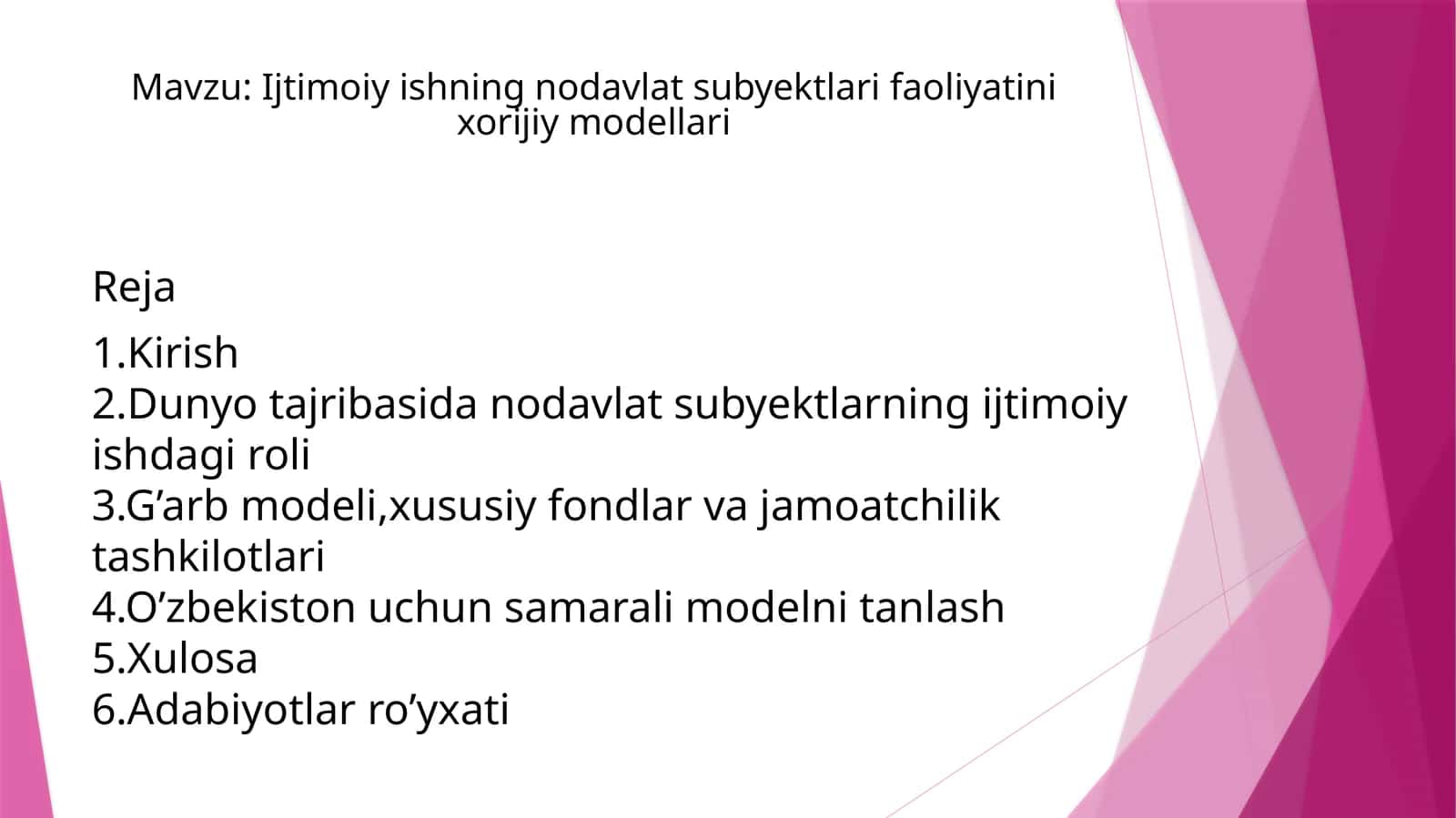 Ijtimoiy ishning nodavlat subyektlari faoliyatini xorijiy modellari