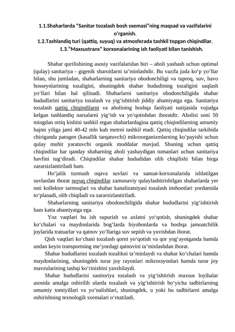 Sanitar tozalash bosh sxemasi