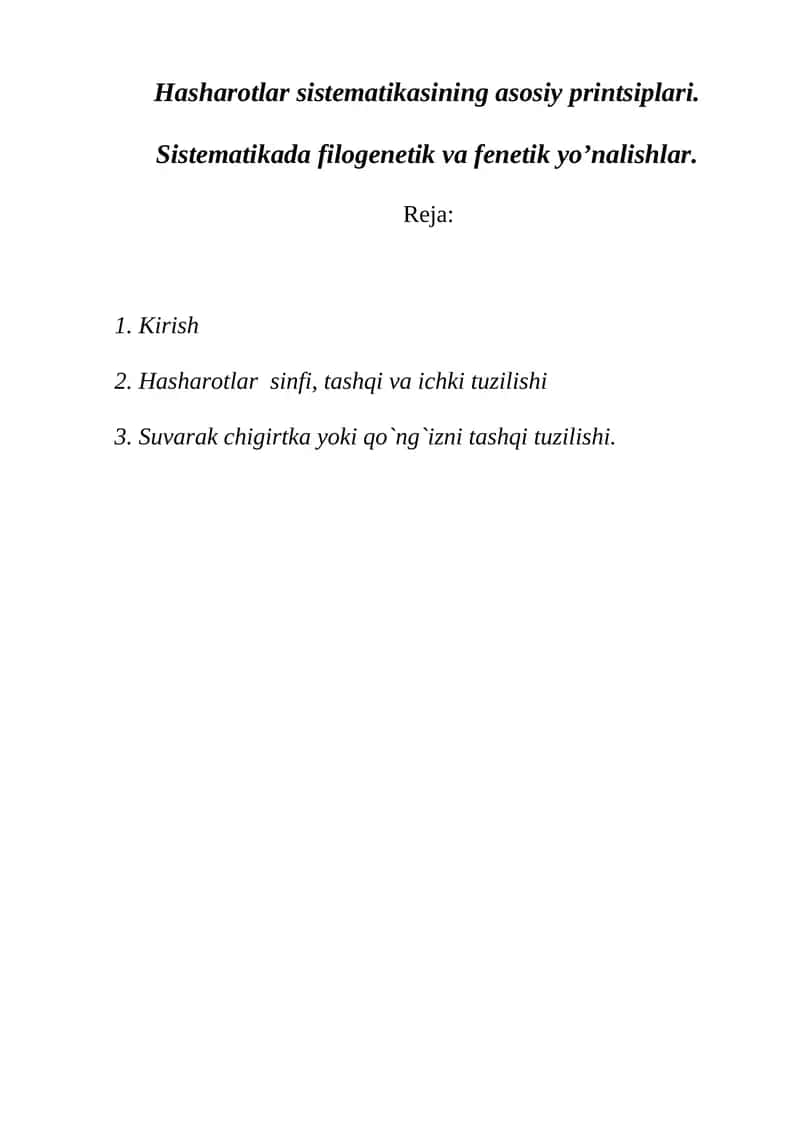 Hasharotlar sistematikasi