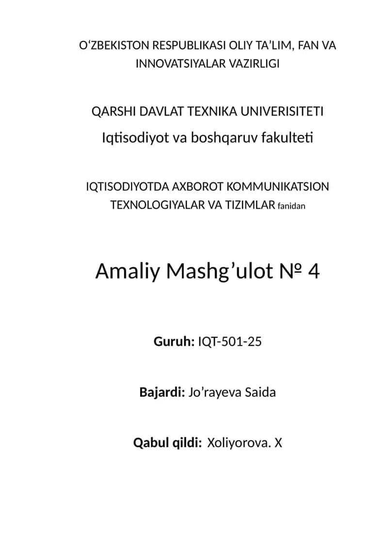 MS Access ma’lumotlar bazasi boshqarish tizimi