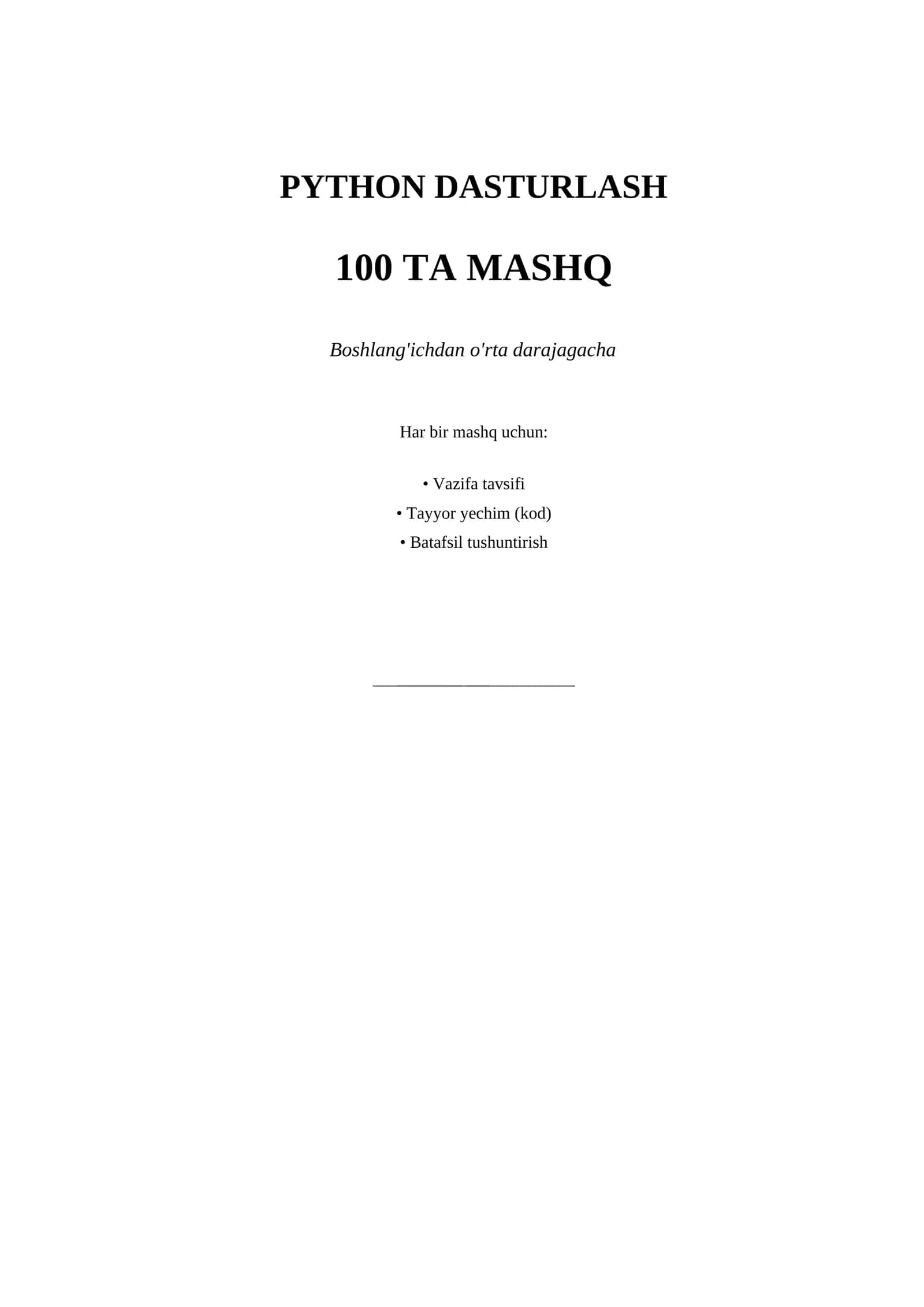 PYTHON DASTURLASH 100 TA MASHQ