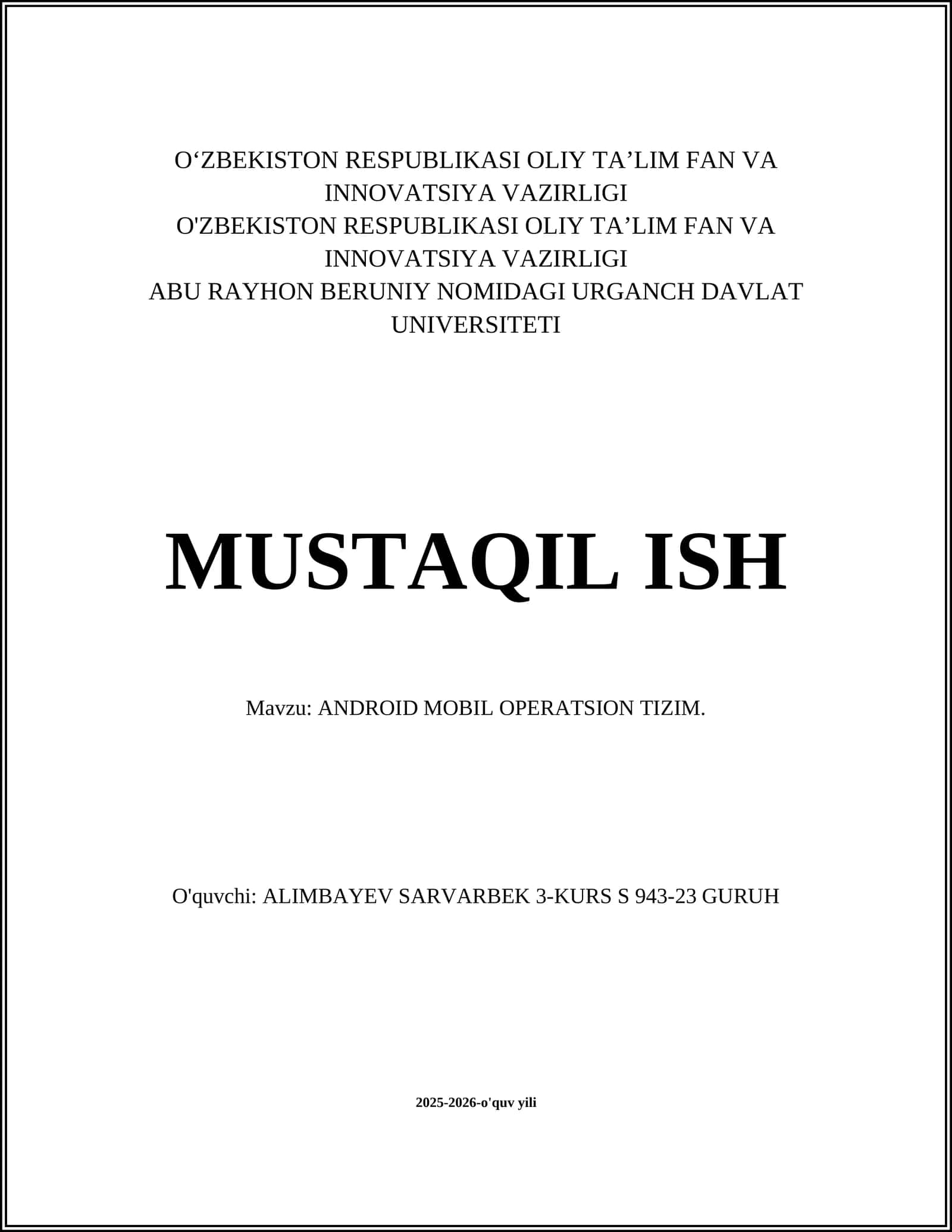 ANDROID MOBIL OPERATSION TIZIM
