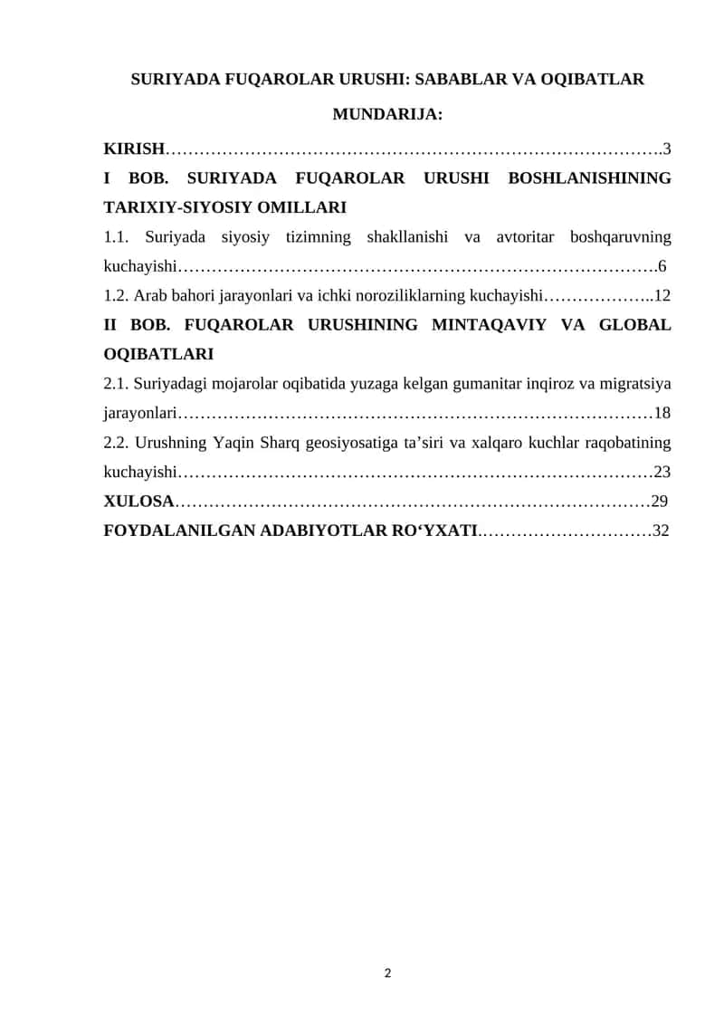 Suriyada fuqarolar urushi: sabablar va oqibatlar