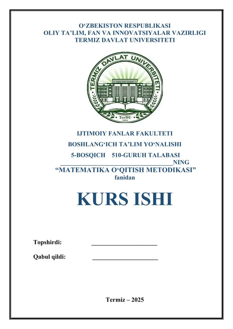 MATEMATIKA O‘QITISH METODIKASI
