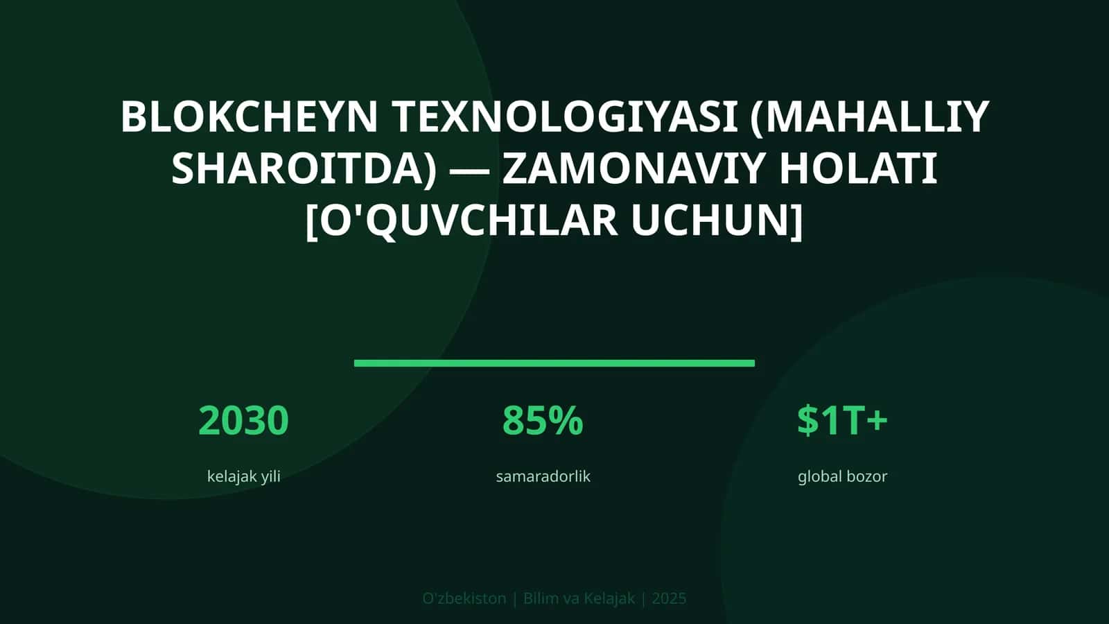 Blokcheyn texnologiyasi (mahalliy sharoitda) — zamonaviy holati [o'quvchilar uchun]