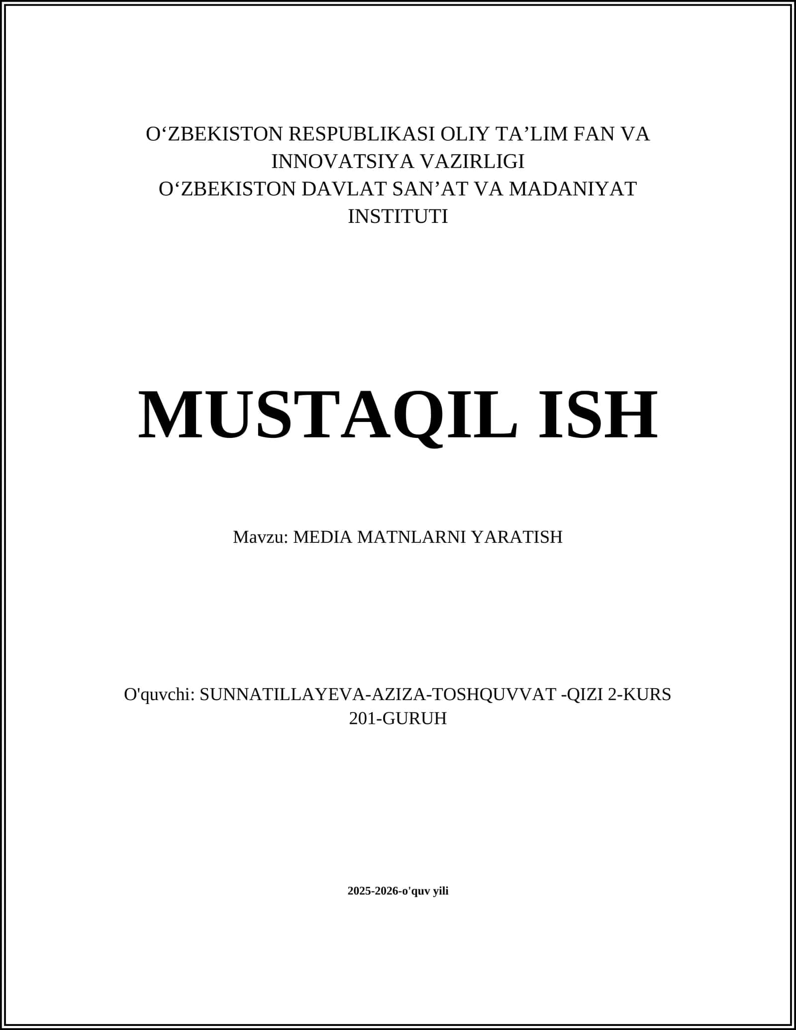 MEDIA MATNLARNI YARATISH