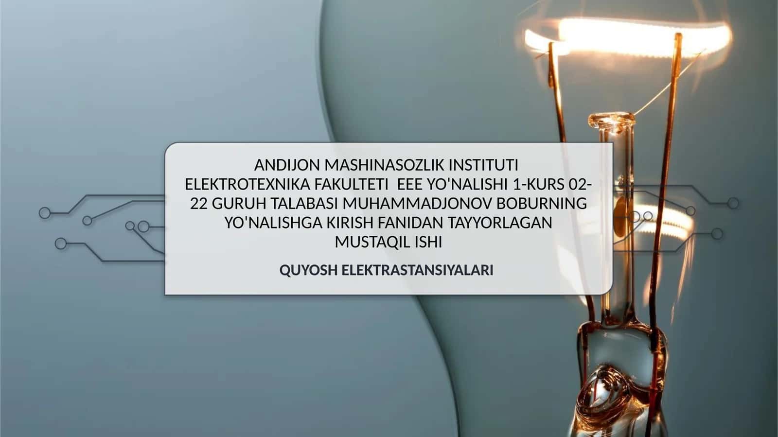 Yo'nalishga kirish fanidan tayyorlagan MUSTAQIL ISHI