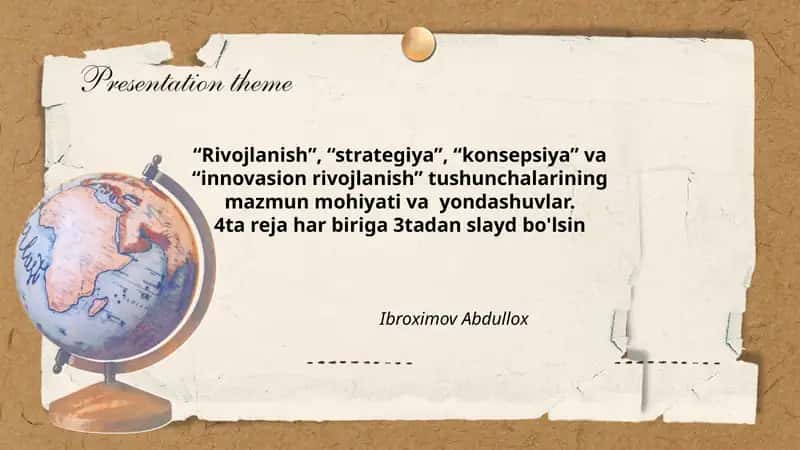 Rivojlanish, strategiya, konsepsiya va innovasion rivojlanish
