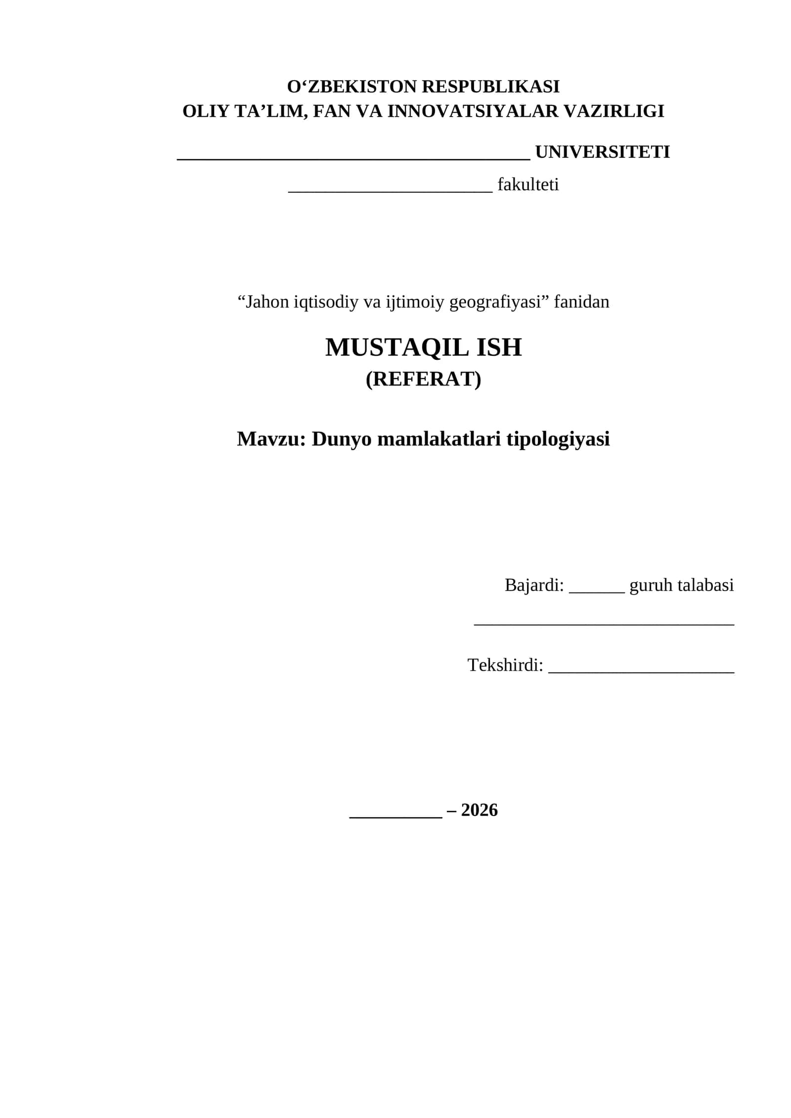 dunyo mamlakatlari tipologiyasi