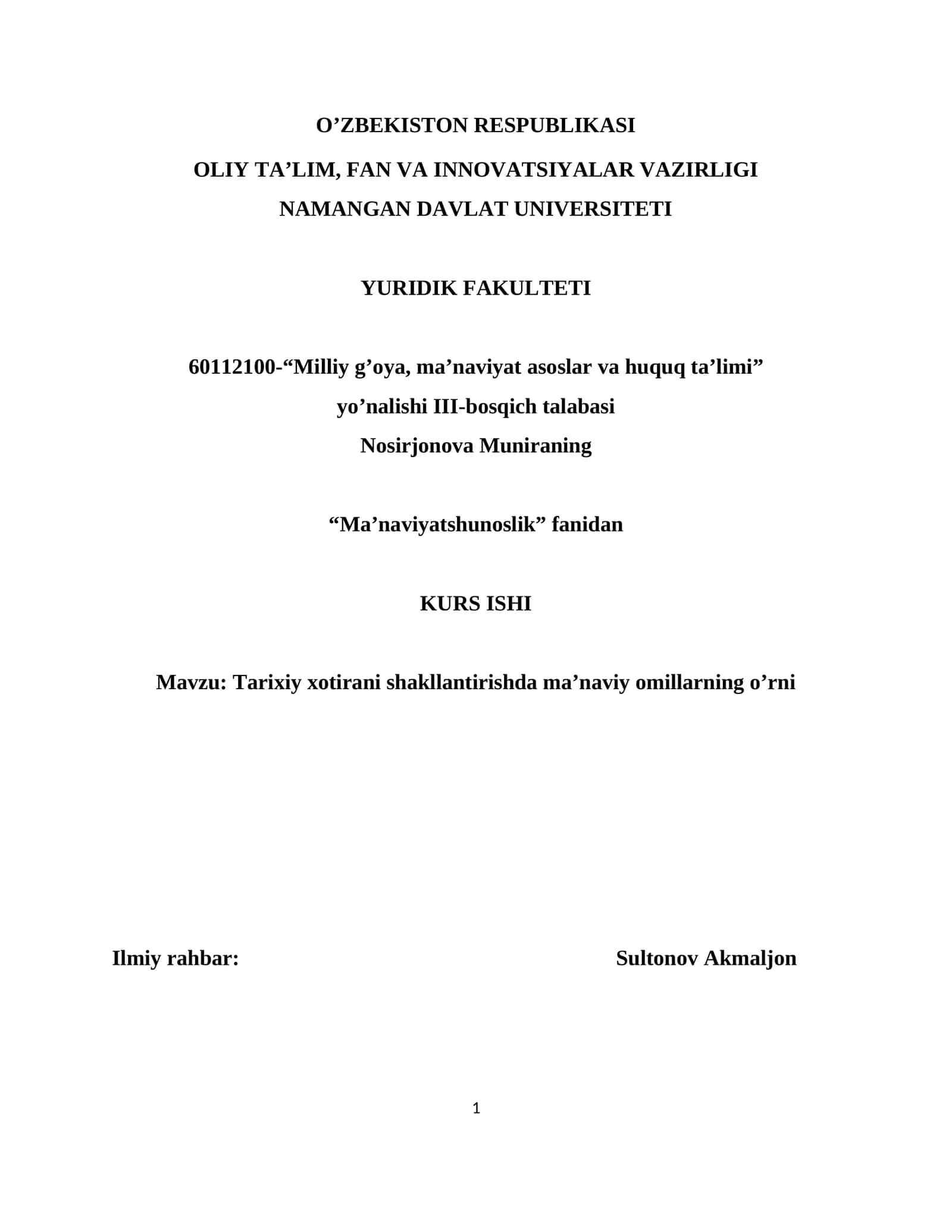 Ma’naviyatshunoslik KURS ISHI