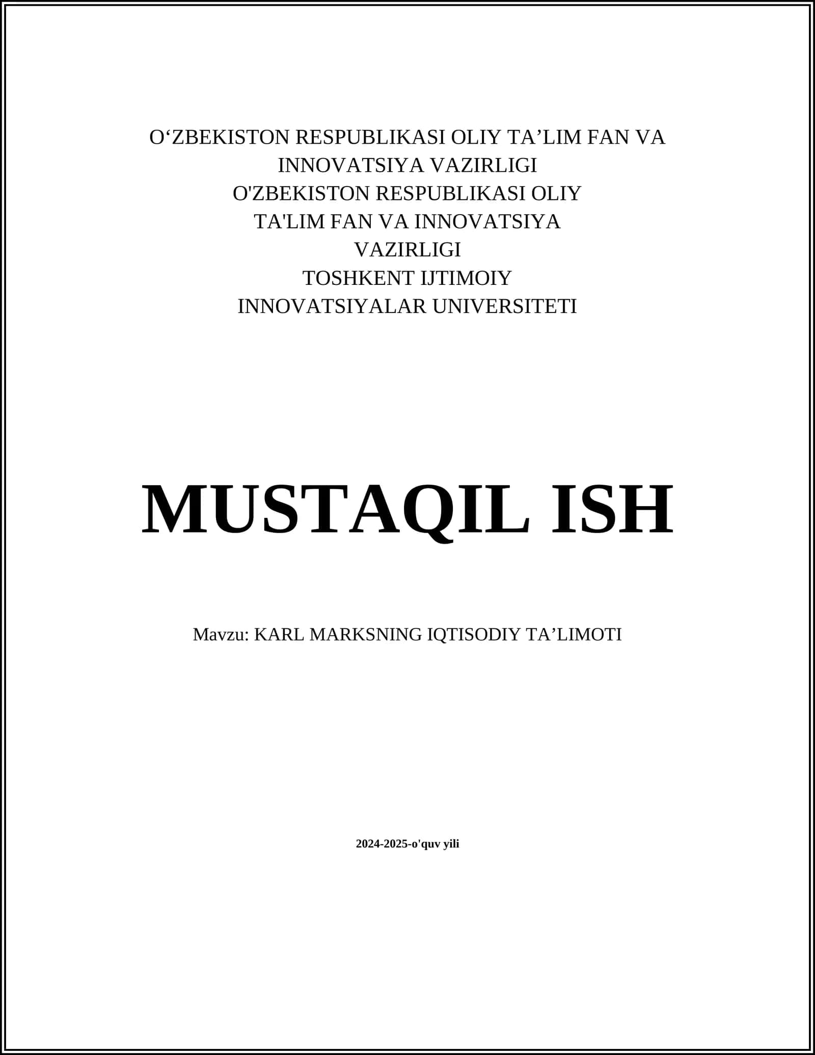 Karl Marksnig iqtisodiy ta'limoti