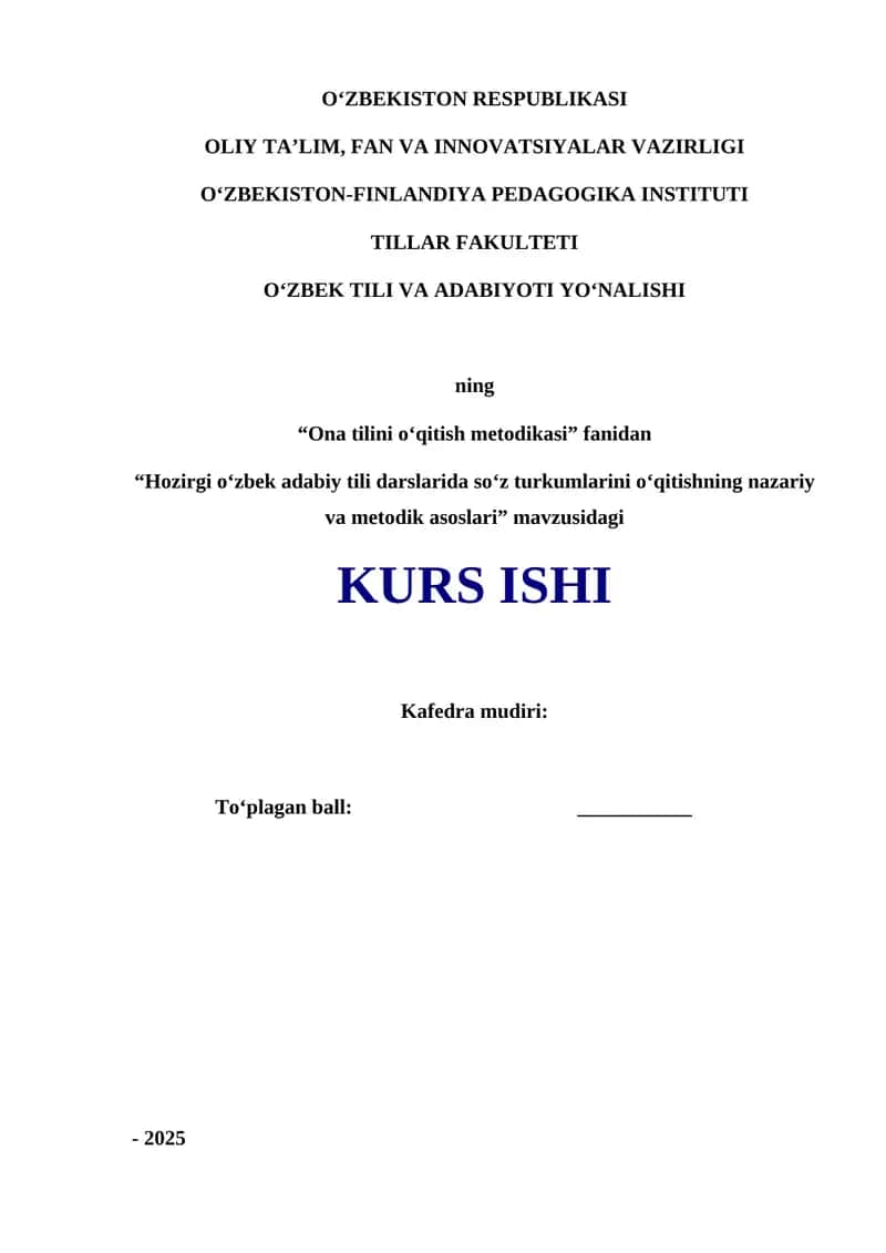 Hozirgi oʻzbek adabiy tili darslarida soʻz turkumlarini oʻqitishning nazariy va metodik aso 1