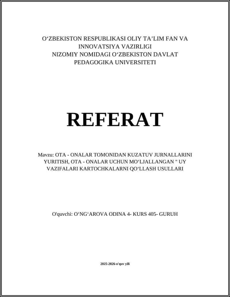 Ota-onalar uchun kuzatuv jurnalini yuritish