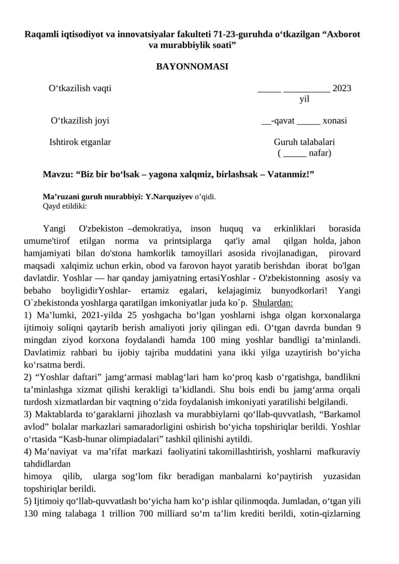 Axborot va murabbiylik soati