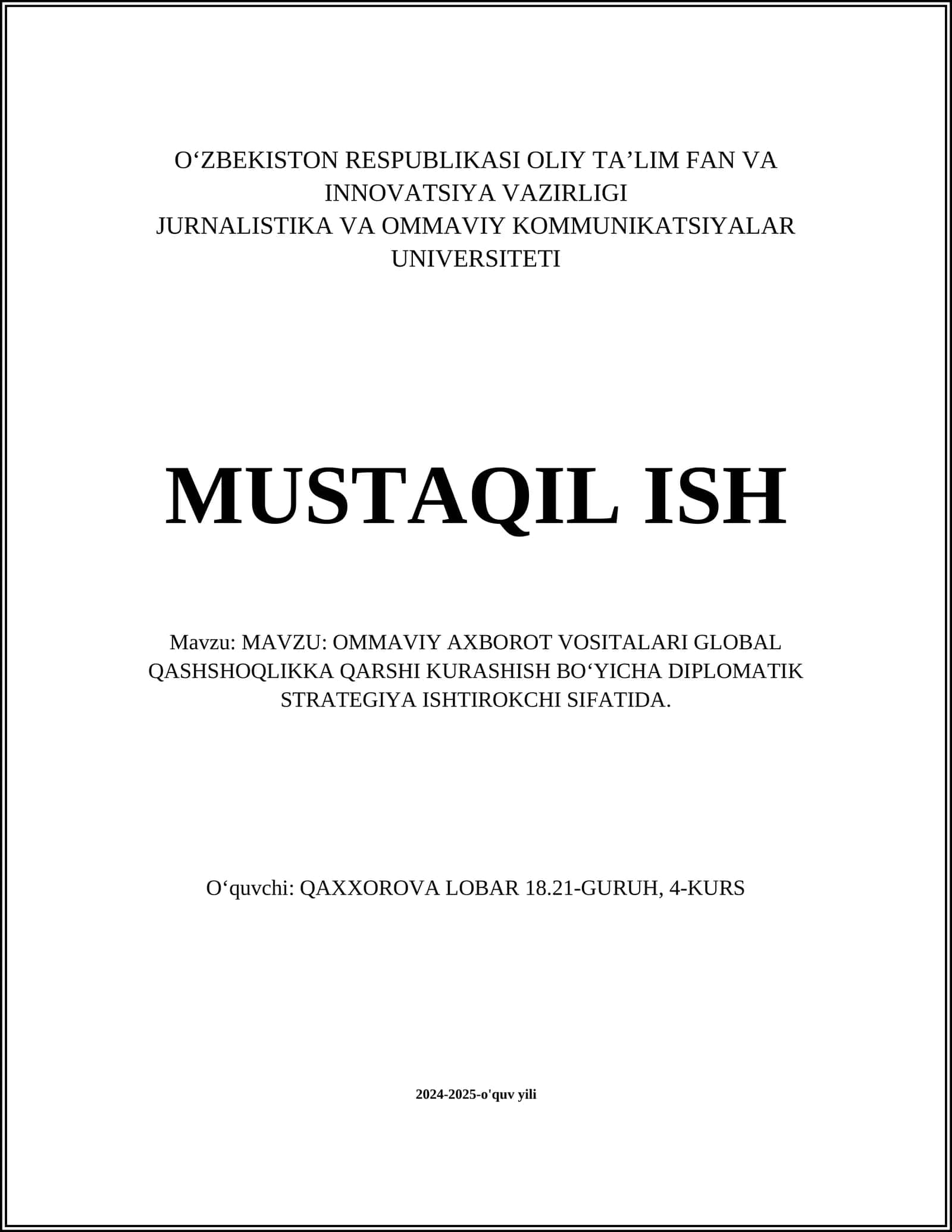 Ommaviy axborot vositalari global qashshoqlikka qarshi kurashish boʻyicha diplomatik strategiya