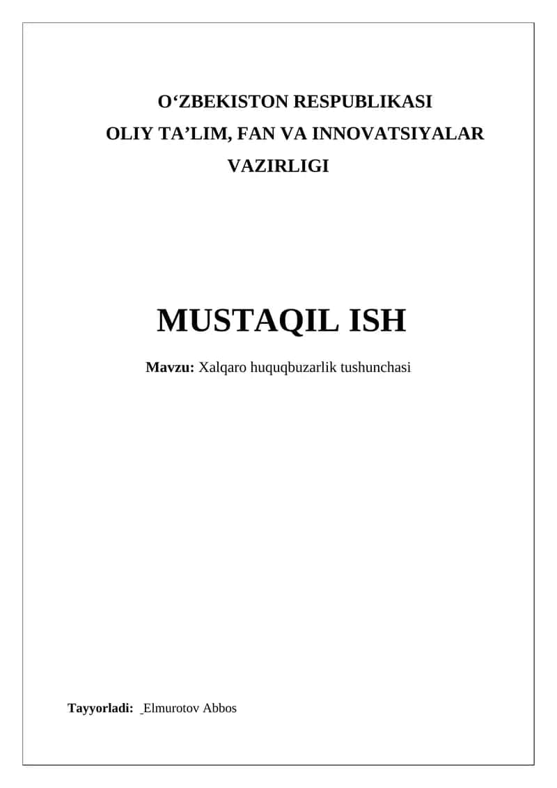 Xalqaro huquqbuzarlik tushunchasi