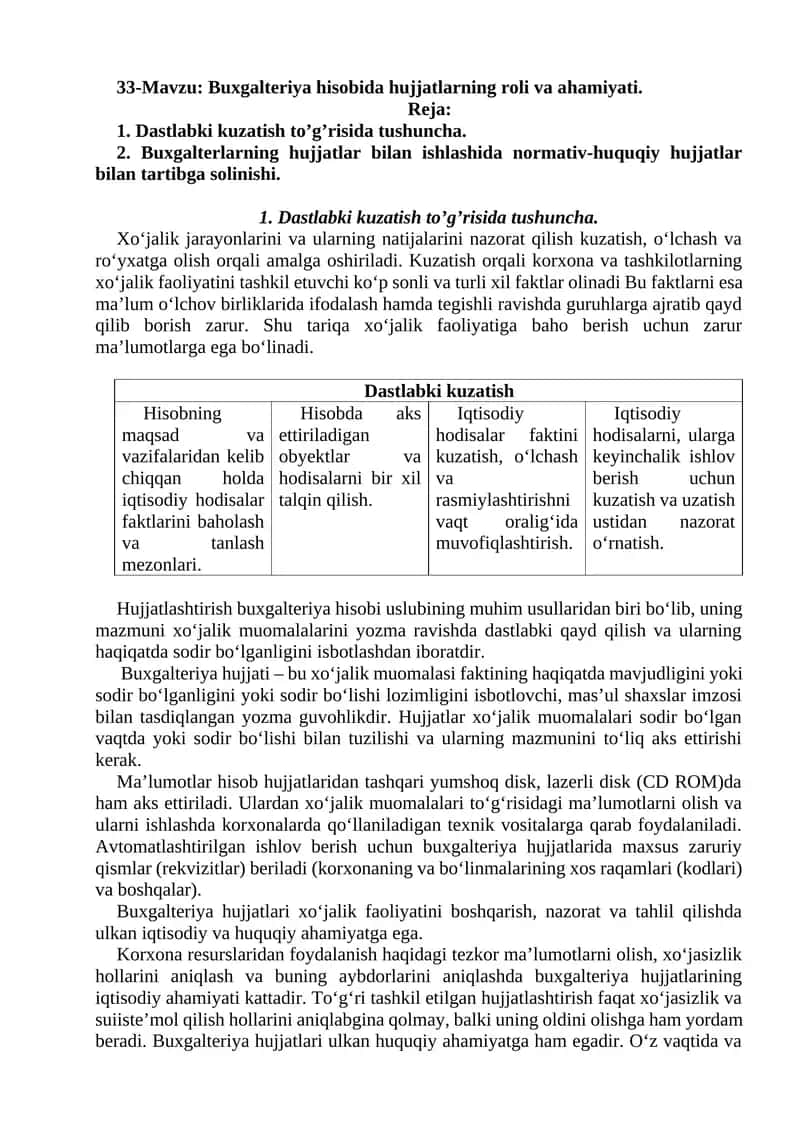 Buxgalteriya hisobi va hujjatlari