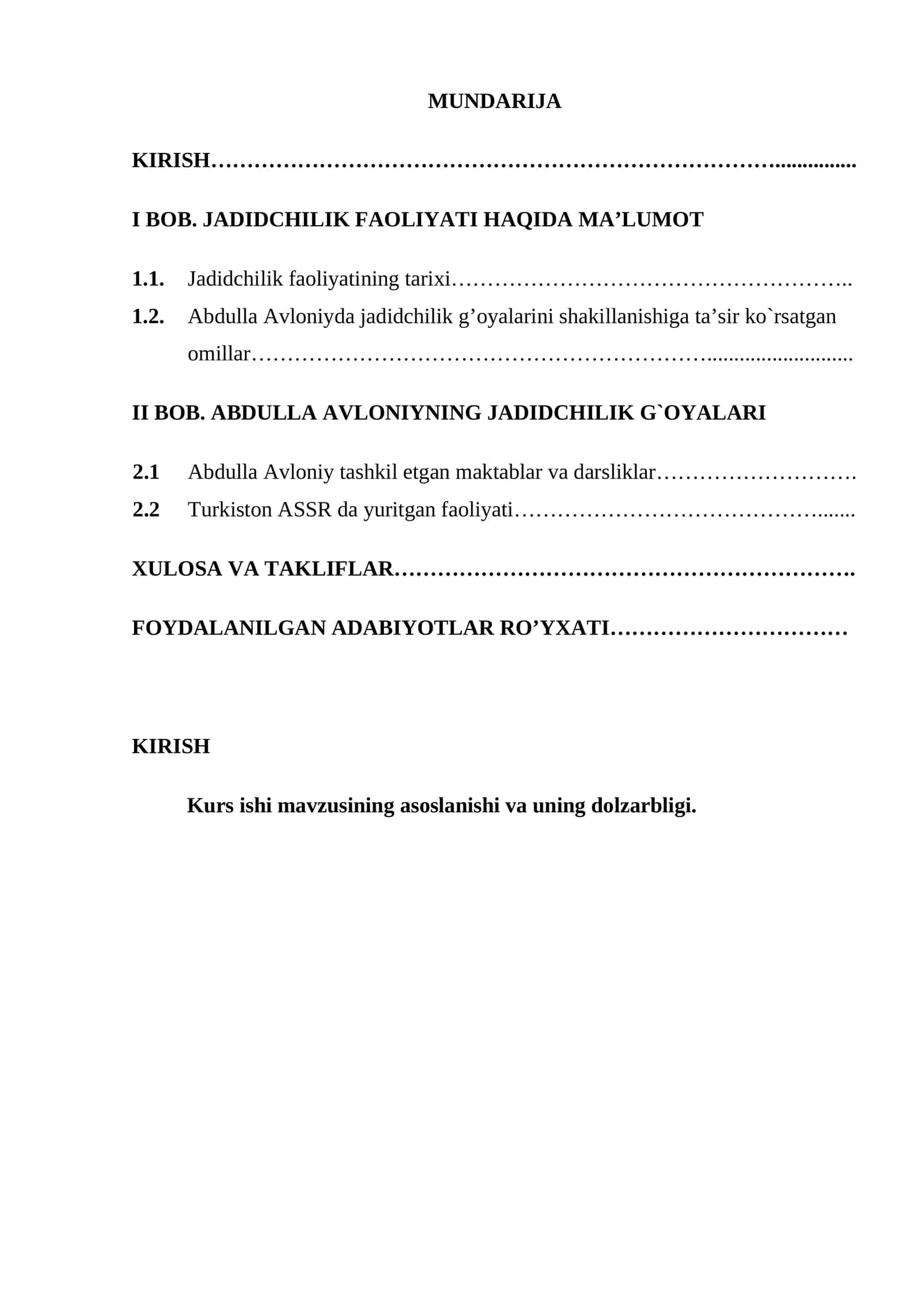 Kurs ishi mavzusining asoslanishi va uning dolzarbligi