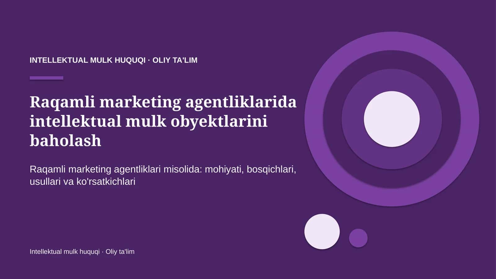 Raqamli marketing agentliklarida intellektual mulk obyektlarini baholash