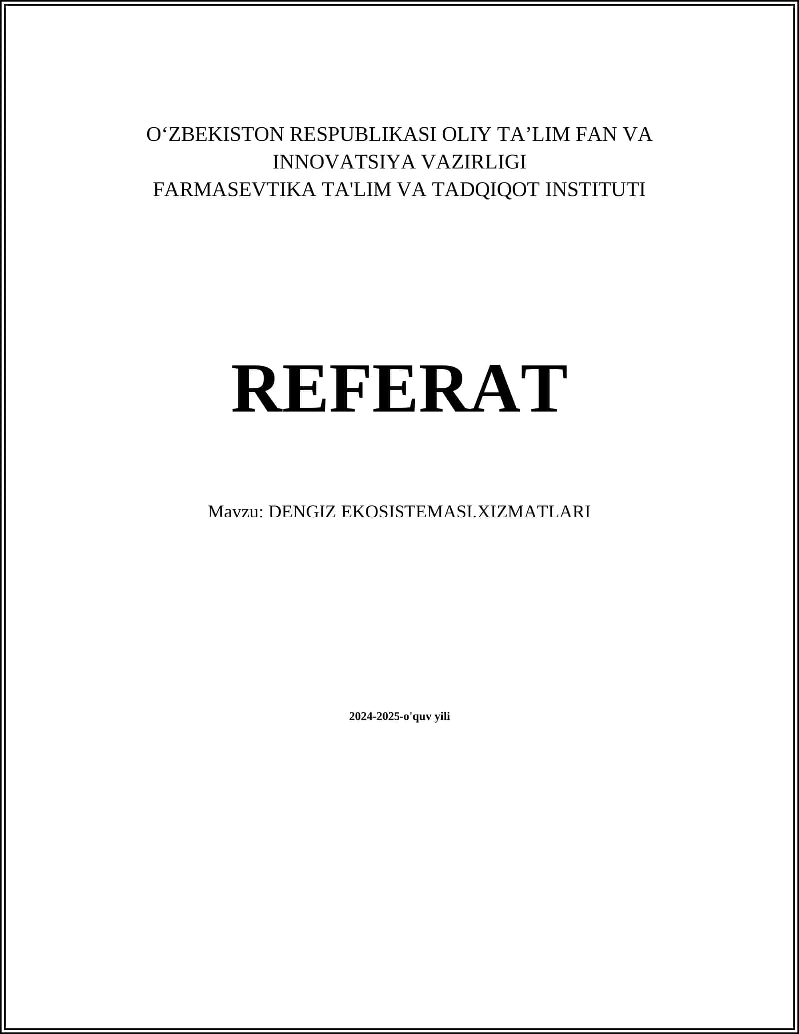 DENGIZ EKOSISTEMASI.XIZMATLARI
