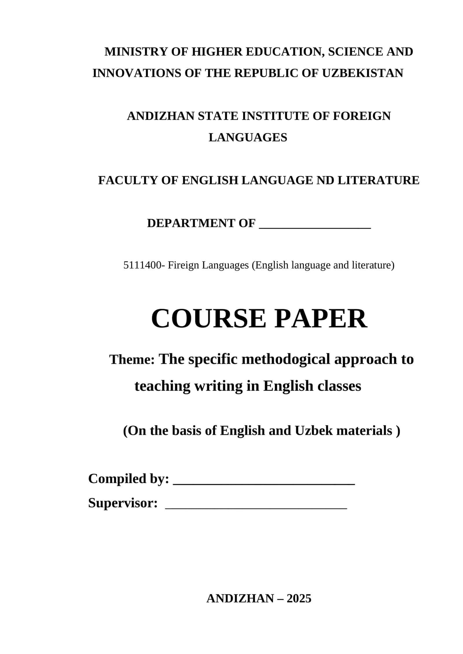 Course Paper on Teaching Writing in English Classes