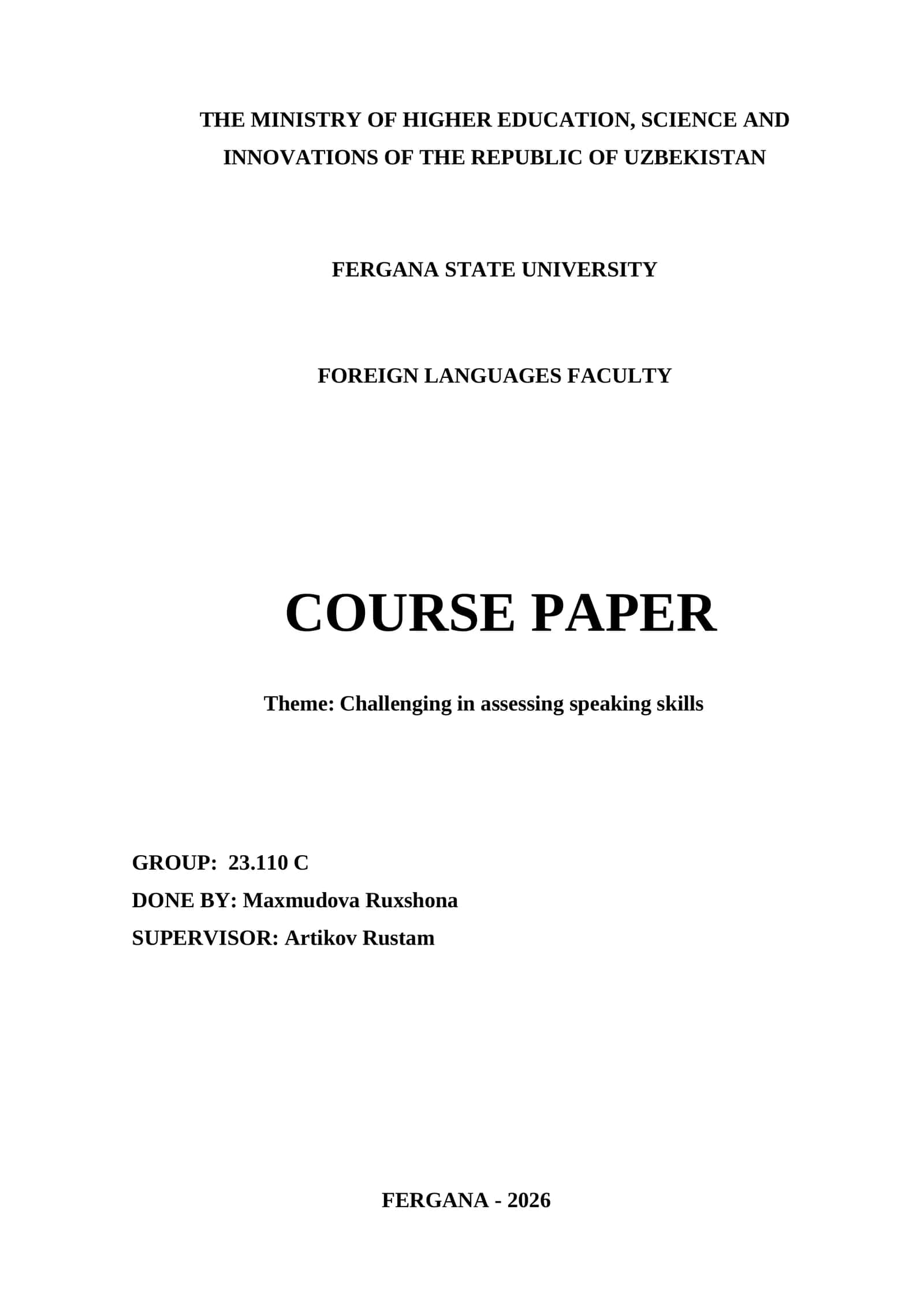 Course Paper on Assessing Speaking Skills