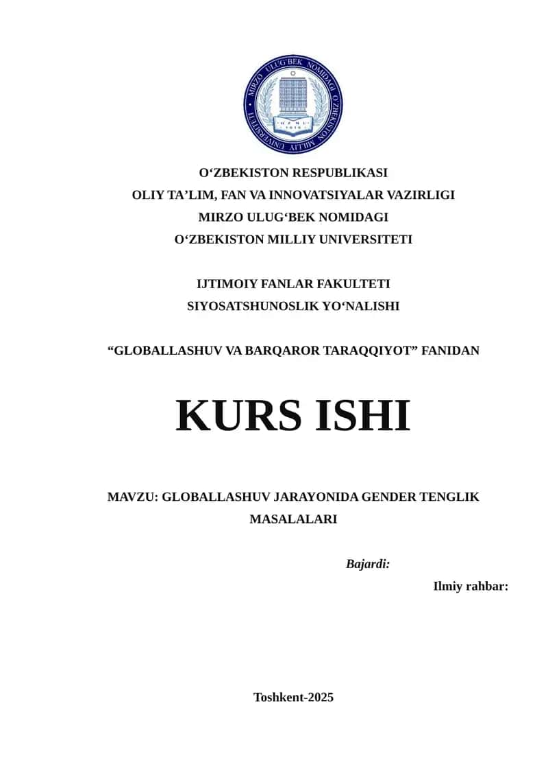 GLOBALLASHUV JARAYONIDA GENDER TENGLIK MASALALARI