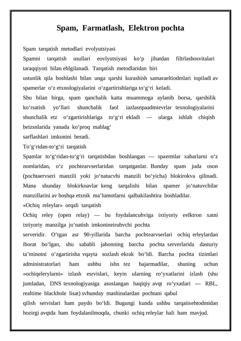 Spam tarqatish mеtodlari evolyutsiyasi