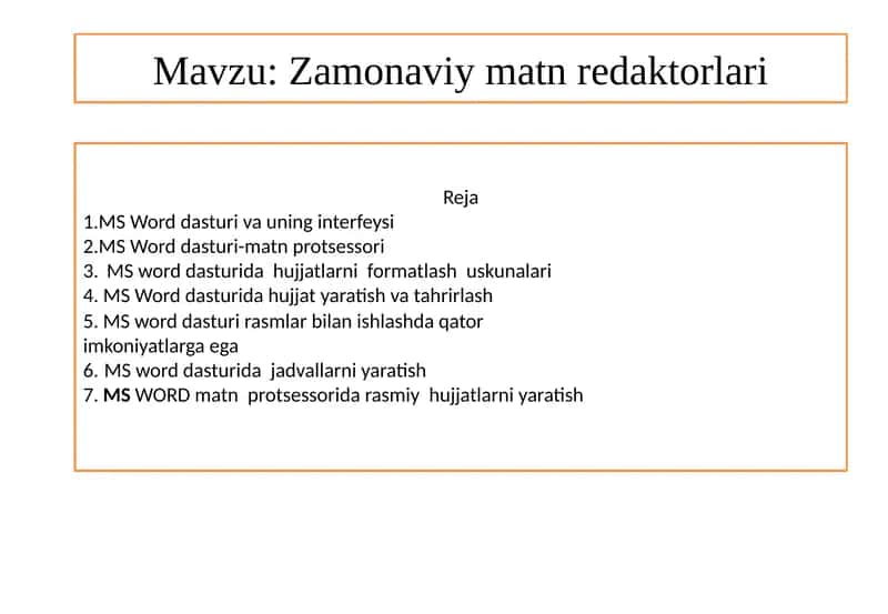 MS Word dasturi va uning interfeysi