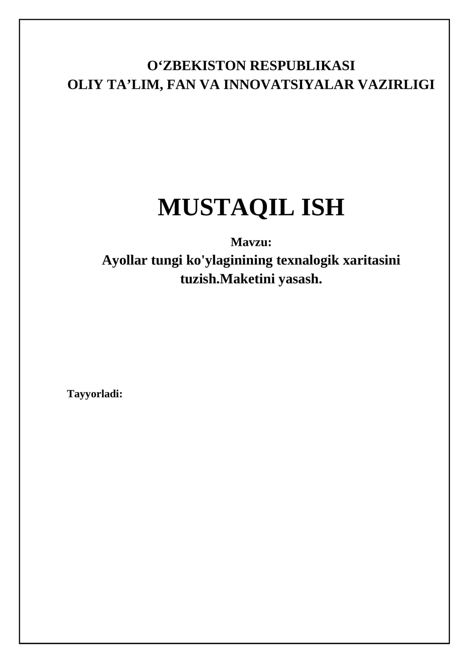 Ayollar tungi ko'ylagining texnalogik xaritasi
