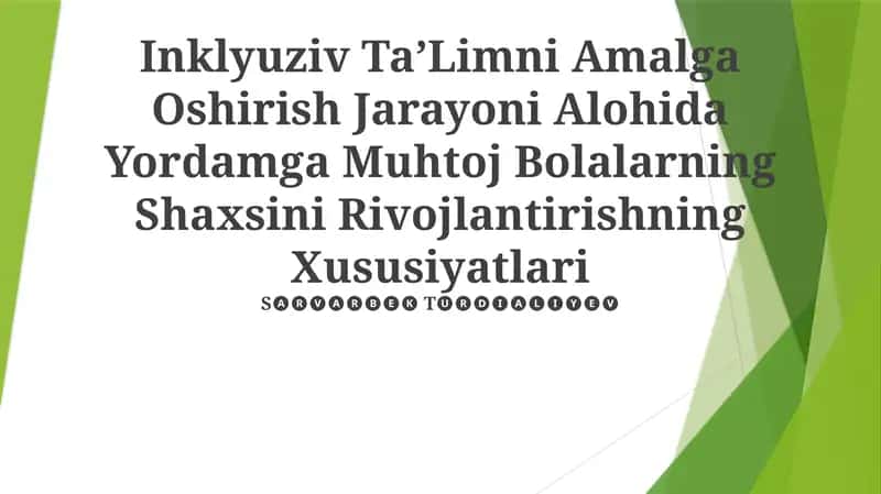 Inklyuziv Ta'limni Amalga Oshirish Jarayoni Alohida Yordamga Muhtoj Bolalarning Shaxsini Rivojlantirishning Xususiyatlari