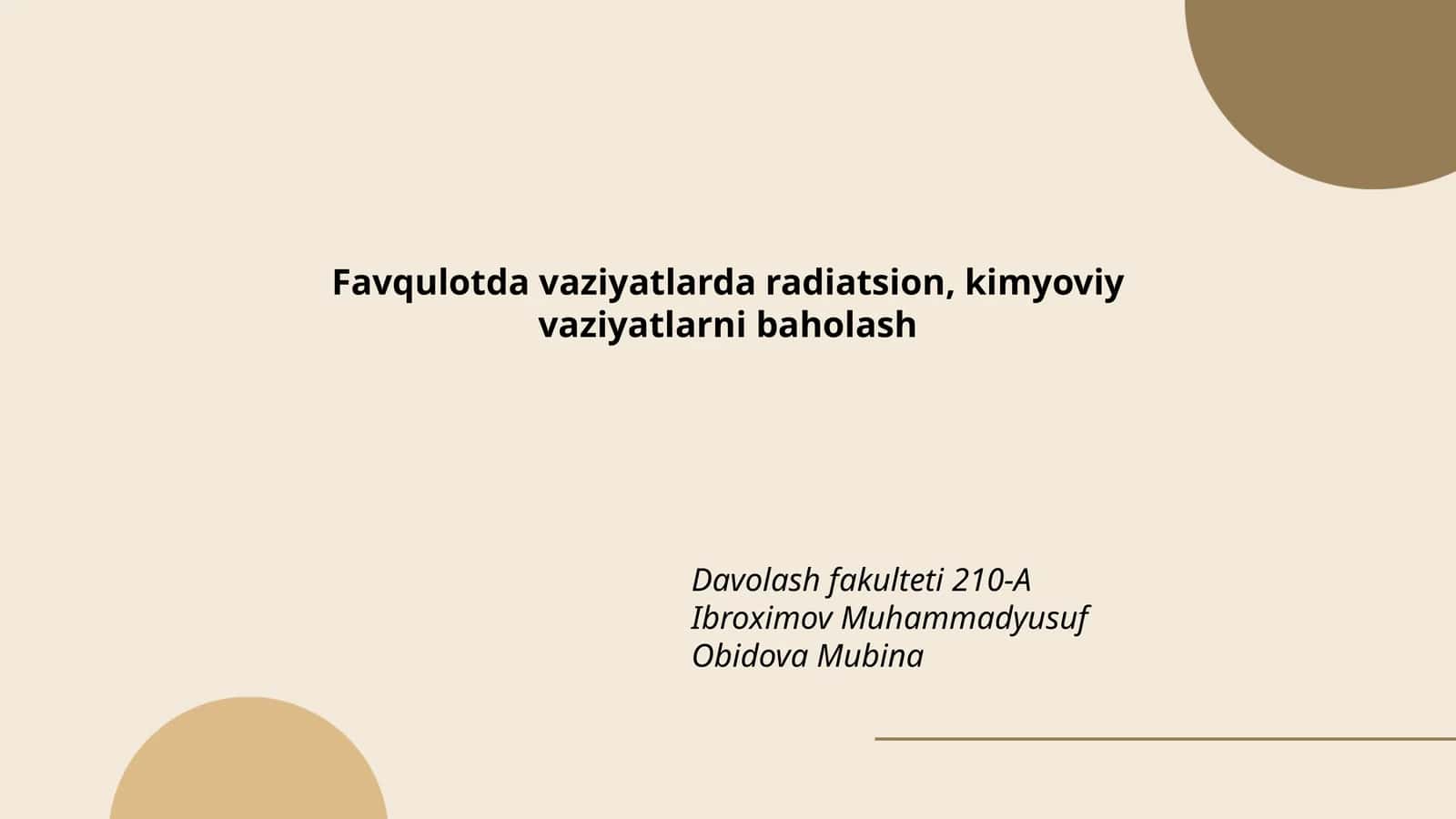 Favqulotda vaziyatlarda radiatsion, kimyoviy vaziyatlarni baholash