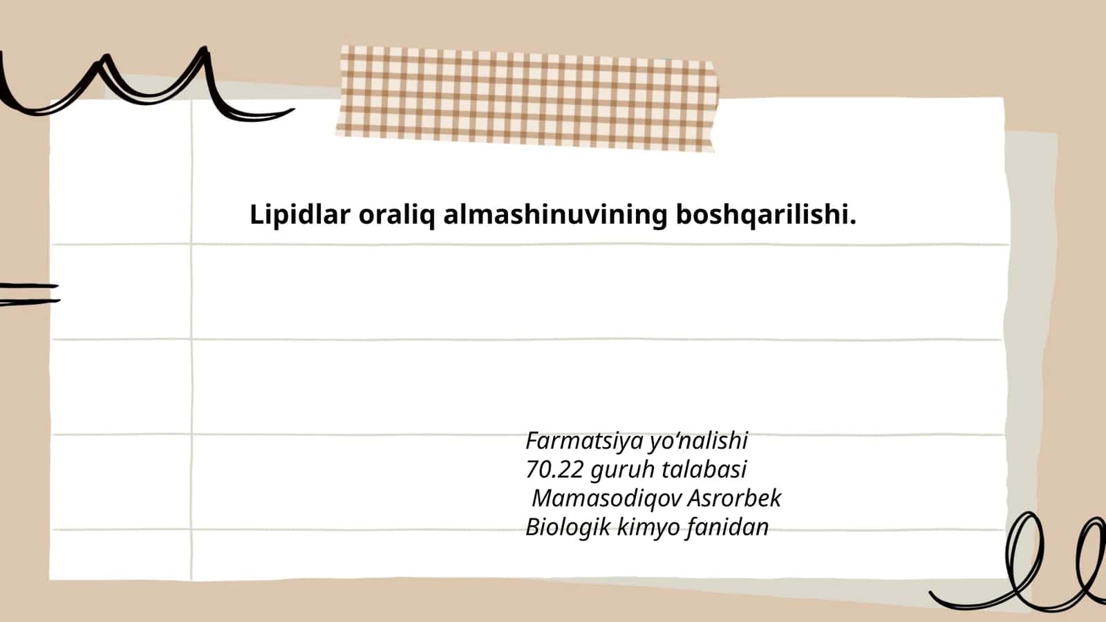 Lipidlar oraliq almashinuvining boshqarilishi