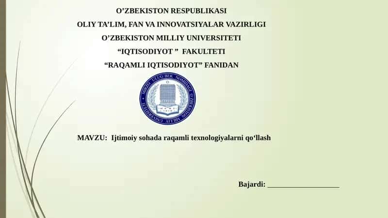 Ijtimoiy sohada raqamli texnologiyalarni qo‘llash