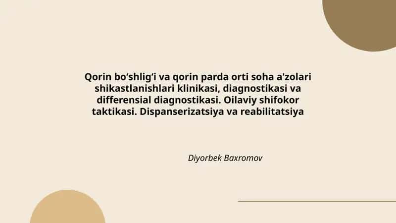 Qorin boʻshligʻi va qorin parda orti soha a'zolari shikastlanishlari klinikasi