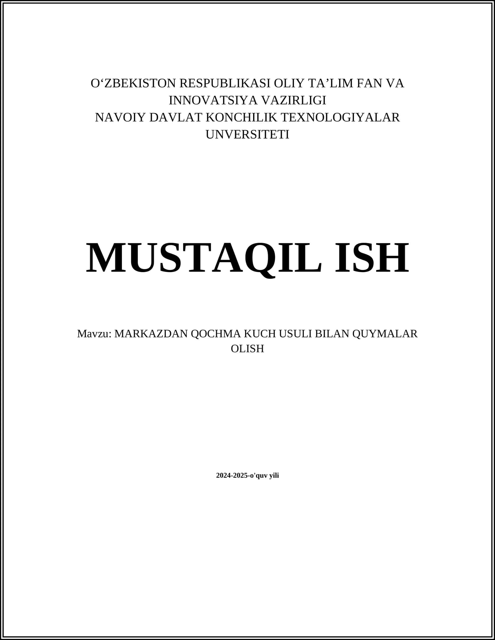 MARKAZDAN QOCHMA KUCH USULI BILAN QUYMALAR OLISH