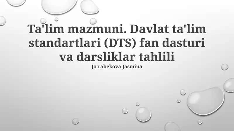 Davlat ta'lim standartlari (DTS) fan dasturi va darsliklar tahlili