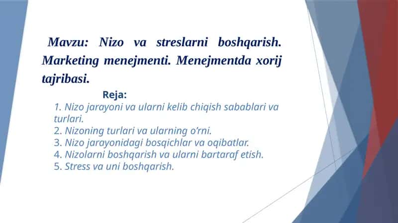 Nizo va stresslarni boshqarish