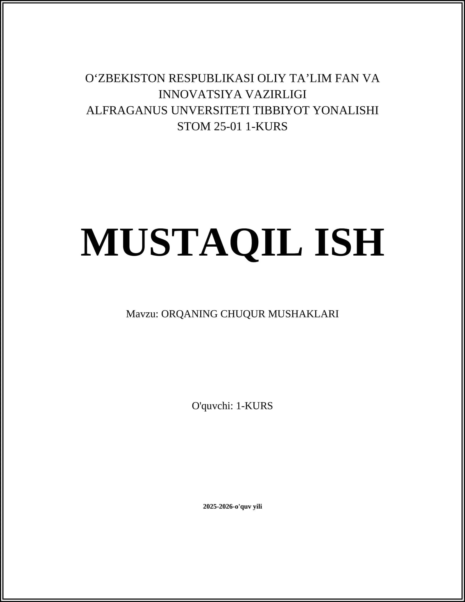 ORQANING CHUQUR MUSHAKLARI