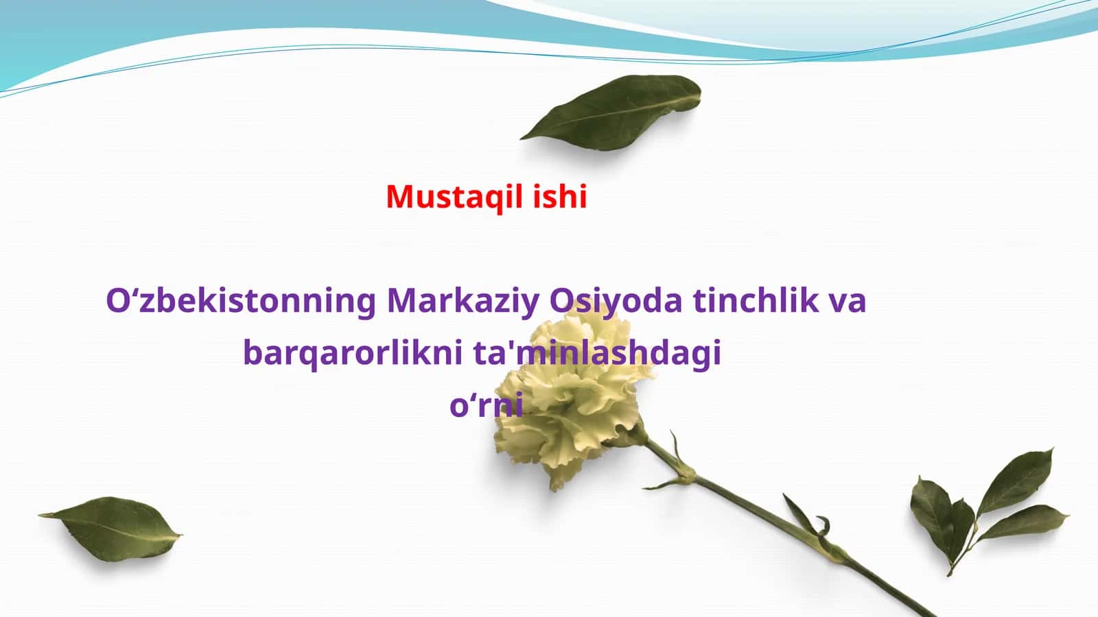Oʻzbekistonning Markaziy Osiyoda tinchlik va barqarorlikni ta'minlashdagi oʻrni