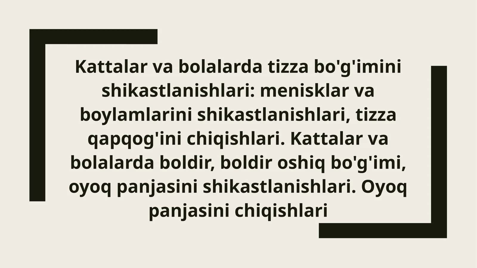 Kattalar va bolalarda tizza bo'g'imini shikastlanishlari