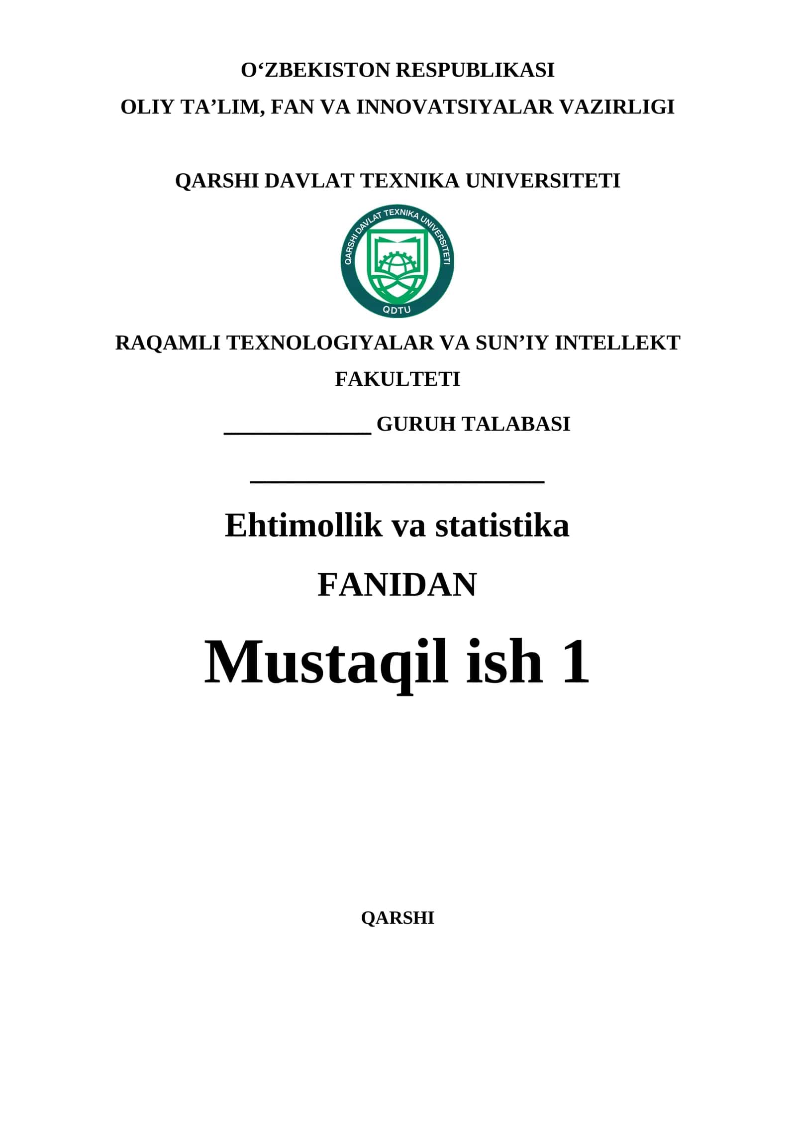 1-mustaqil ish.HODISALAR VA ULARNING TURLARI. HODISALAR ALGEBRASI VA SIGMA-ALGEBRASI