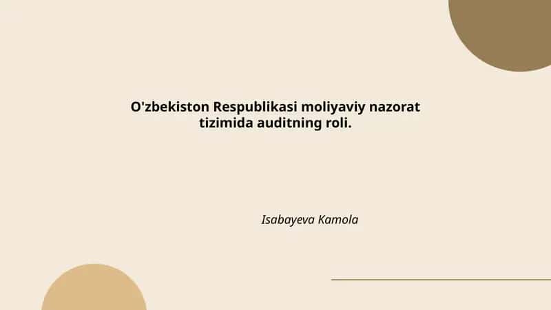 O'zbekiston Respublikasi moliyaviy nazorat tizimida auditning roli