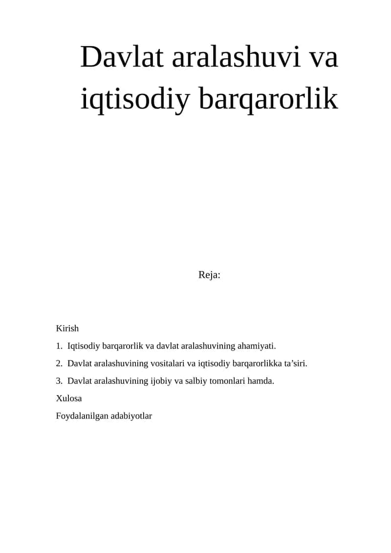 Davlat aralashuvi va iqtisodiy barqarorlik
