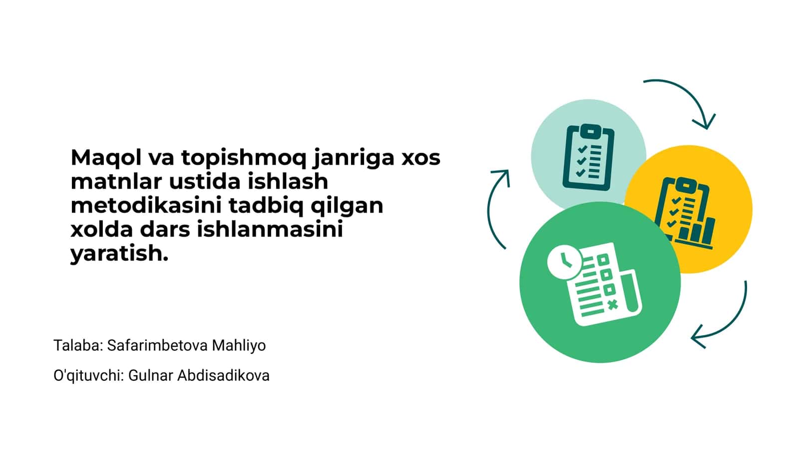 Maqol va topishmoq janriga xos matnlar ustida ishlash metodikasi