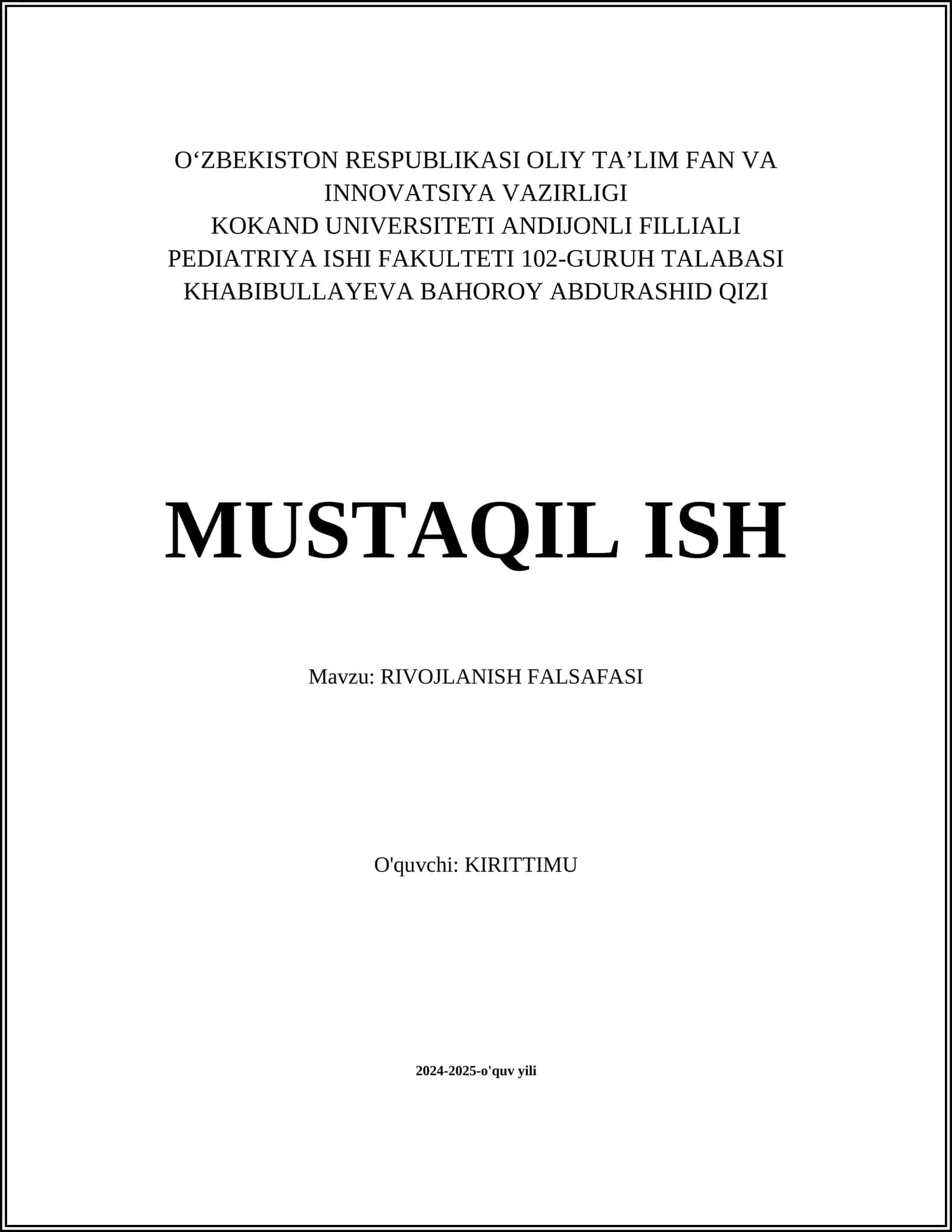 RIVOJLANISH FALSAFASI