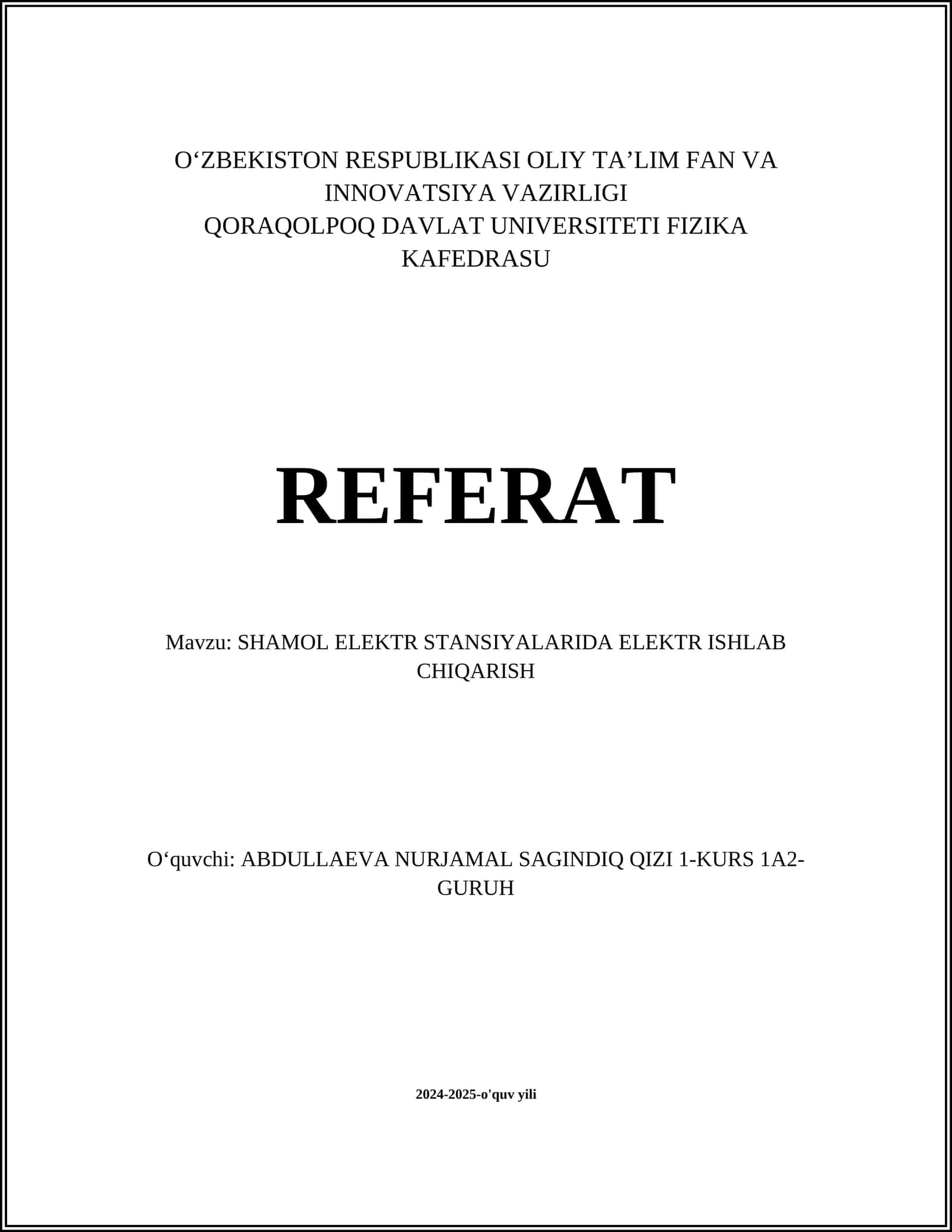 Shamol Elektr Stansiyalarida Elektr Ishlab Chiqarish