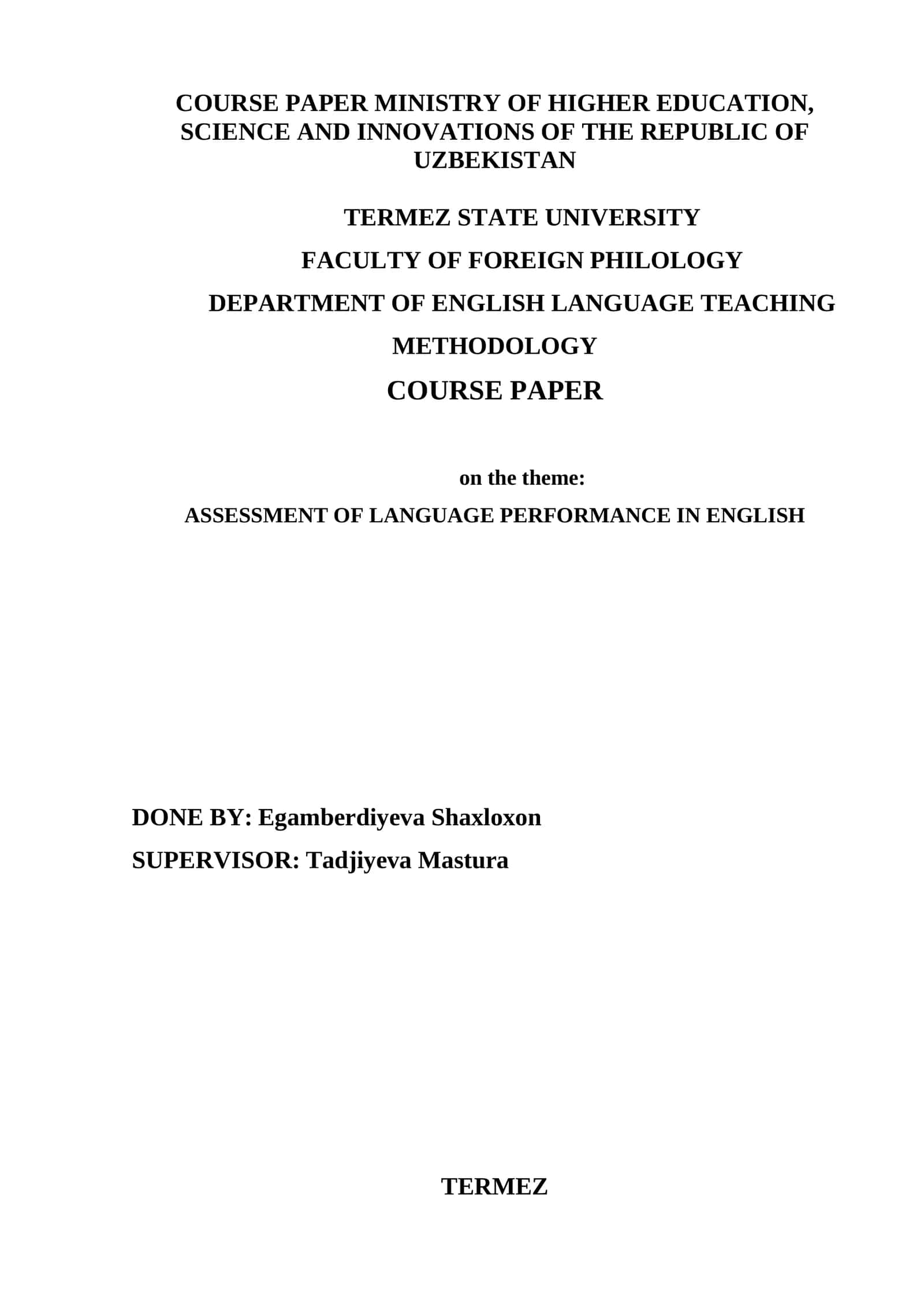 ASSESSMENT OF LANGUAGE PERFORMANCE IN ENGLISH