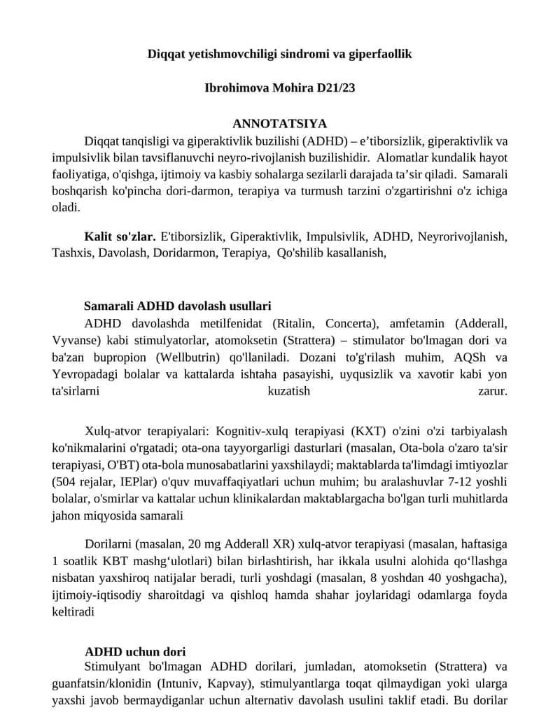 Diqqat yetishmovchiligi sindromi va giperfaollik