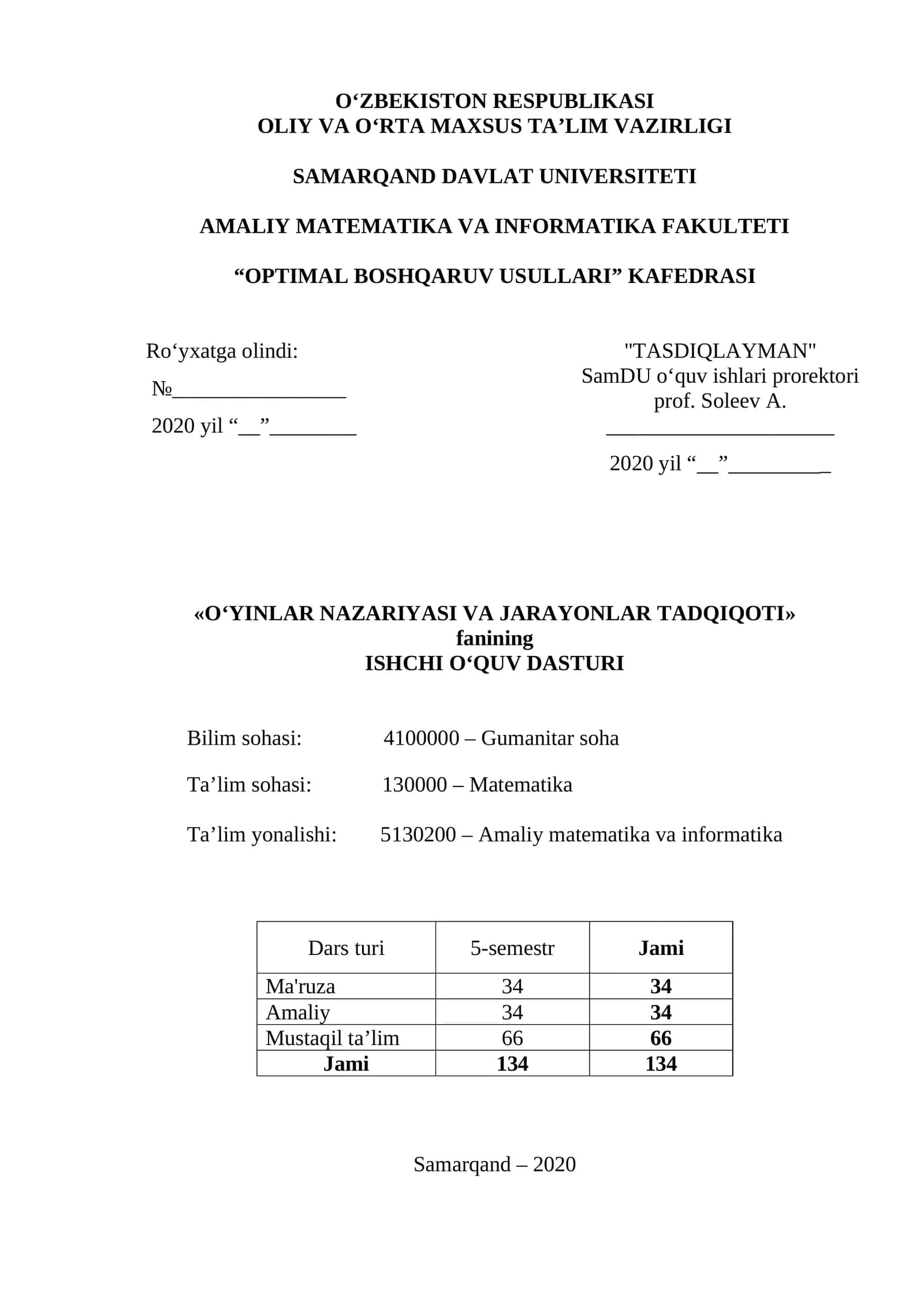 O‘YINLAR NAZARIYASI VA JARAYONLAR TADQIQOTI